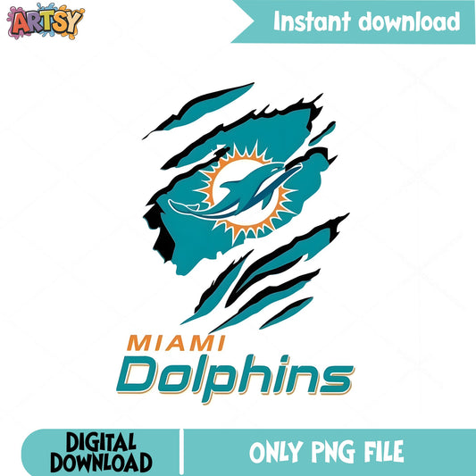 Miami Dolphins Ripped Claw PNG, NFL Football Team PNG, Sports PNG