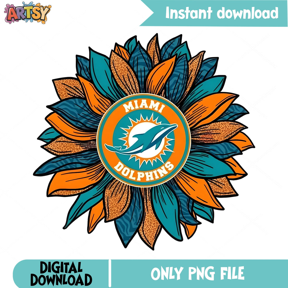 Miami Dolphins Sunflower PNG, NFL Football Team PNG, Dolphins PNG