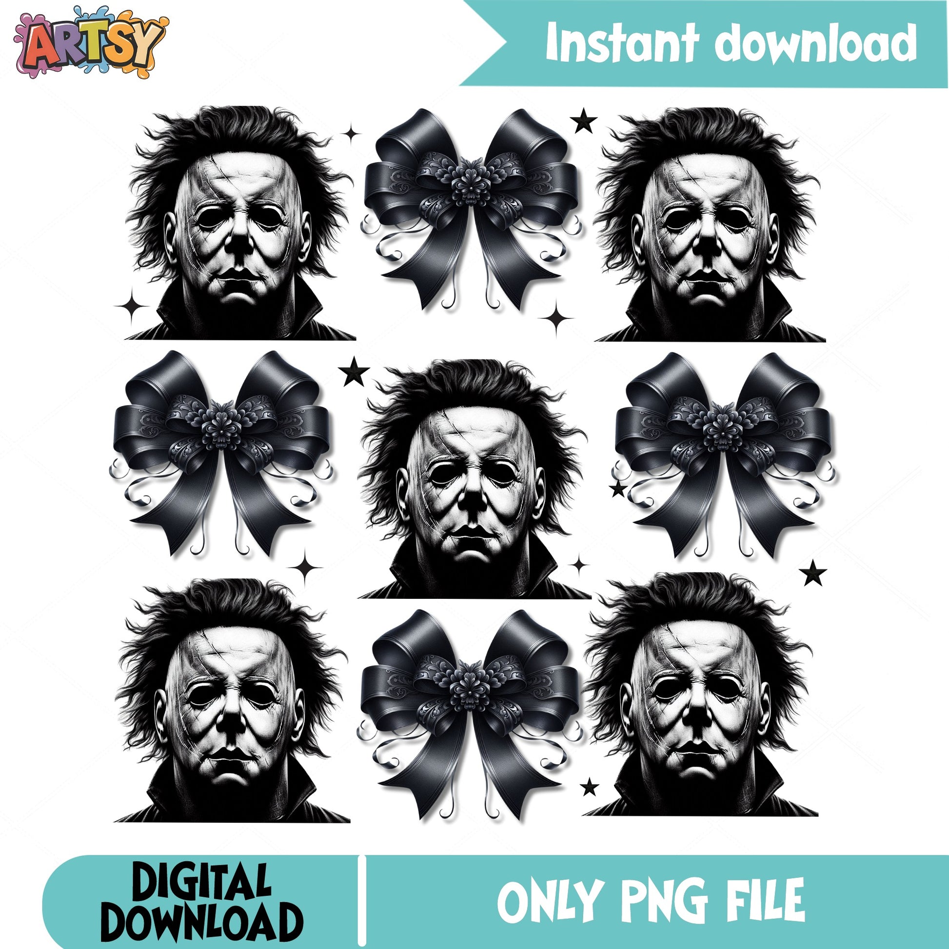 Michael Myers Coquette Bow Bundle PNG, Halloween PNG, Horror PNG