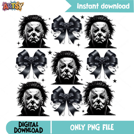 Michael Myers Coquette Bow Bundle PNG, Halloween PNG, Horror PNG