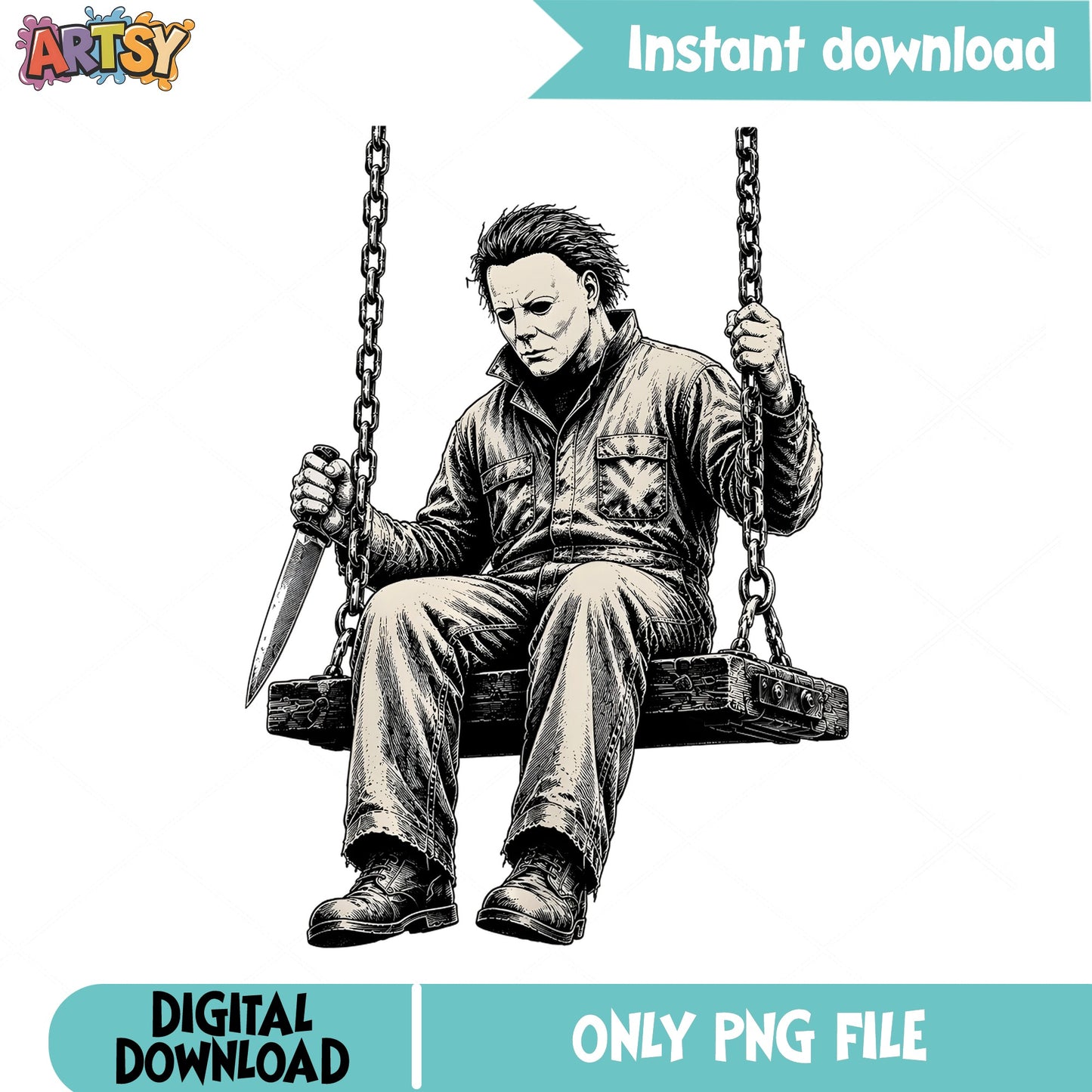Michael Myers On Swing PNG, Horror Halloween PNG, Killer PNG