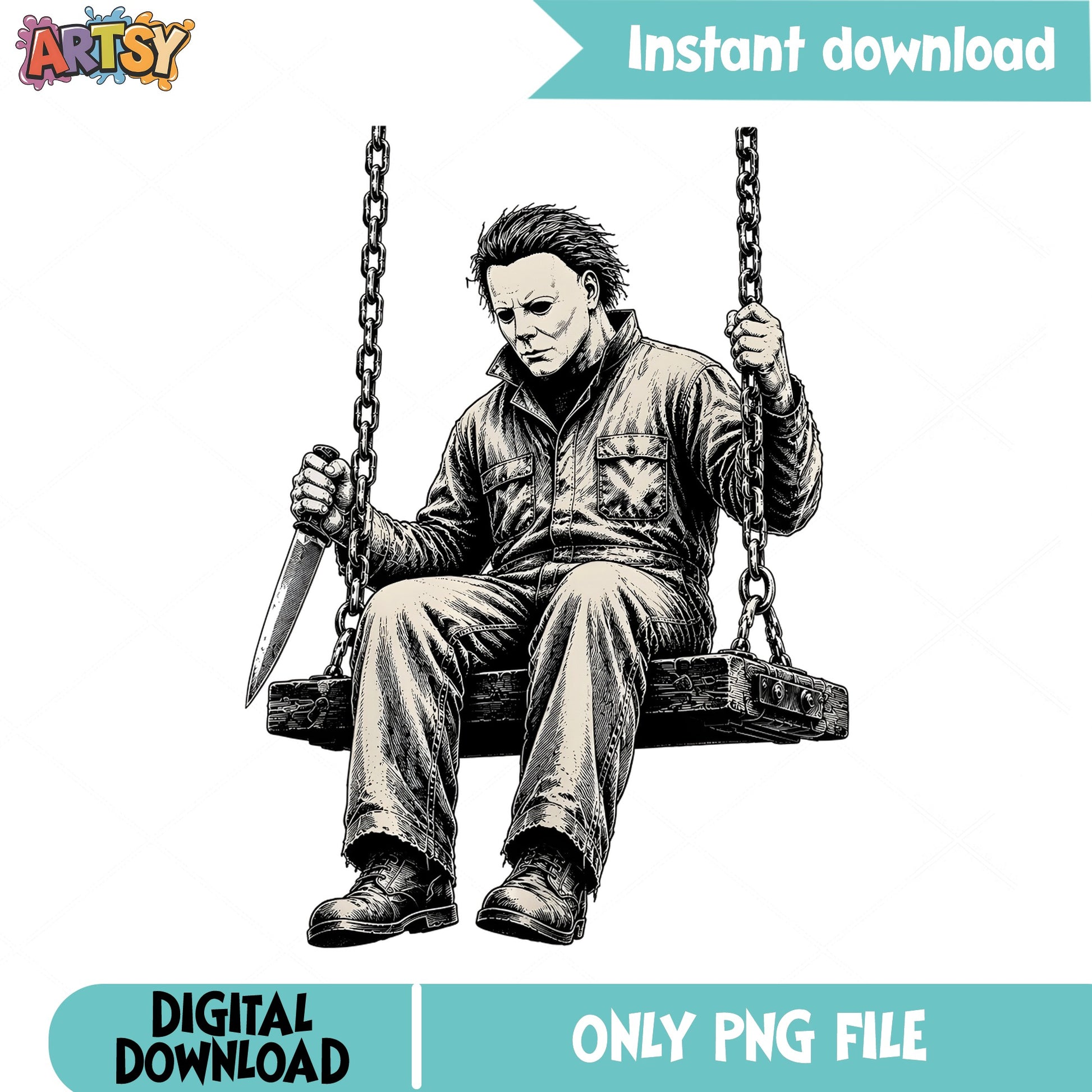 Michael Myers On Swing PNG, Horror Halloween PNG, Killer PNG