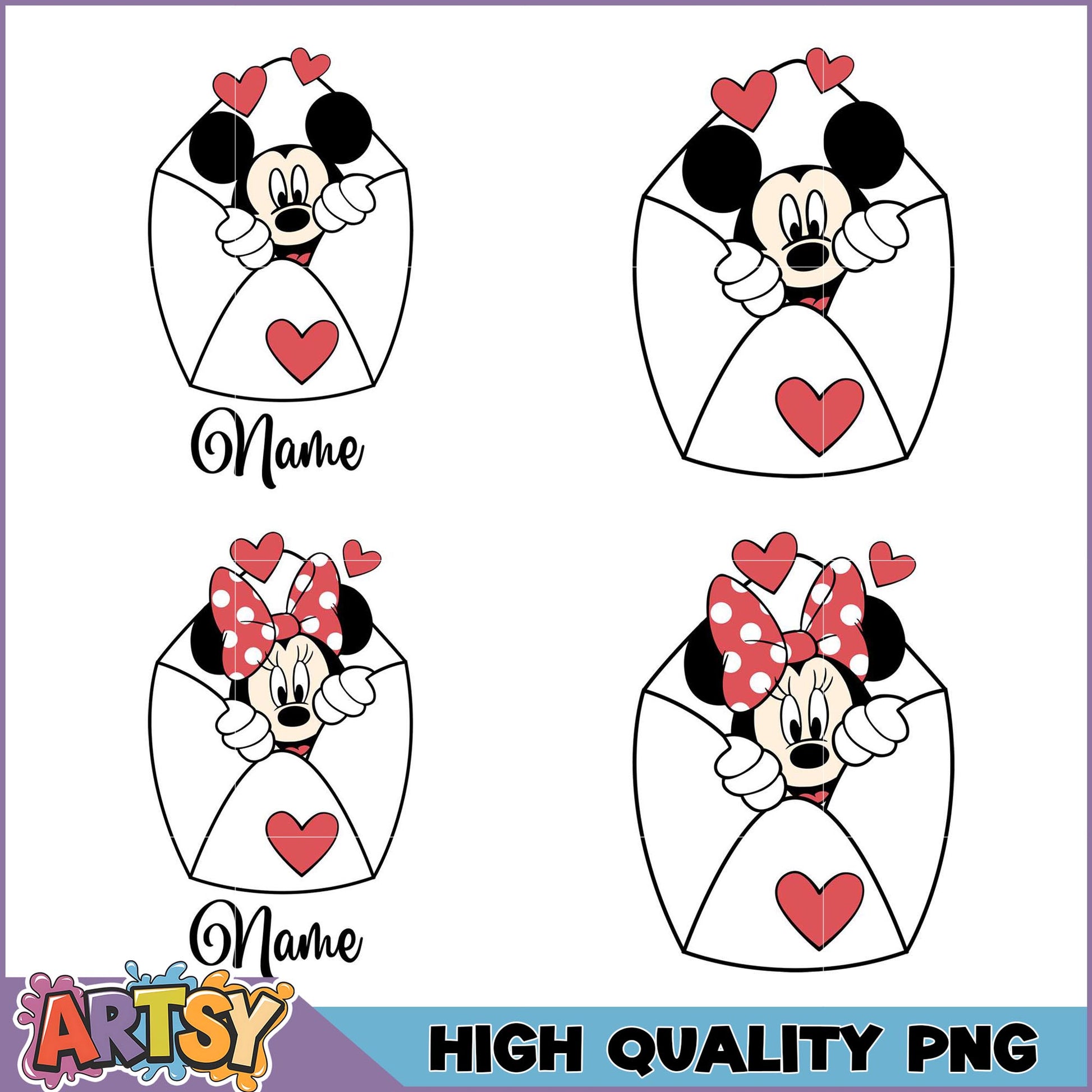Mickey Minnie Love Envelope PNG Bundle