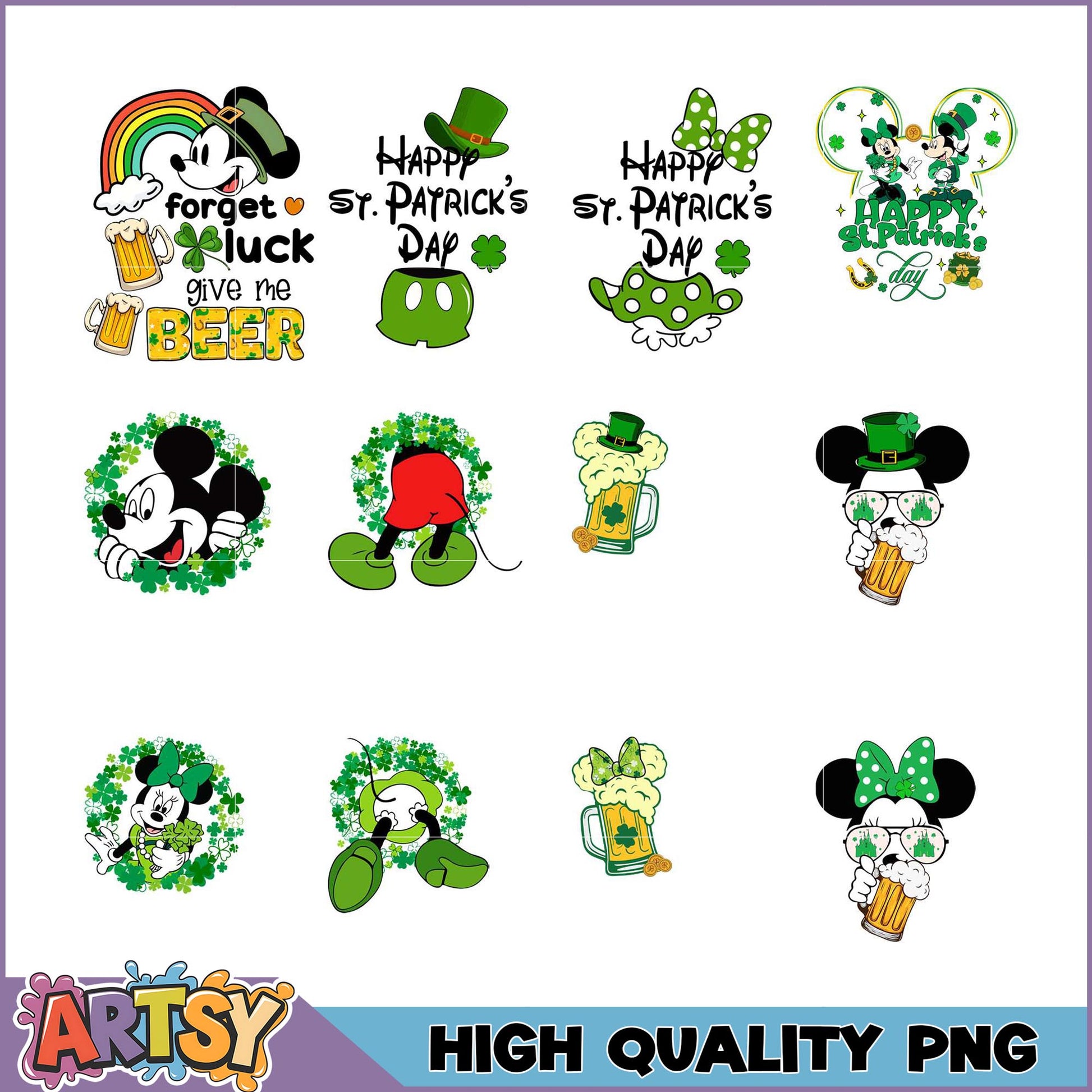 Mickey Minnie St Patricks Day PNG Bundle
