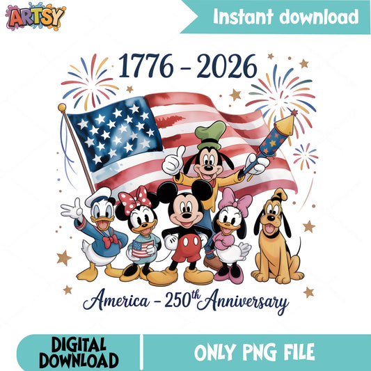 Mickey And Friends America 250th Anniversary PNG, 4th Of July PNG, Disney PNG