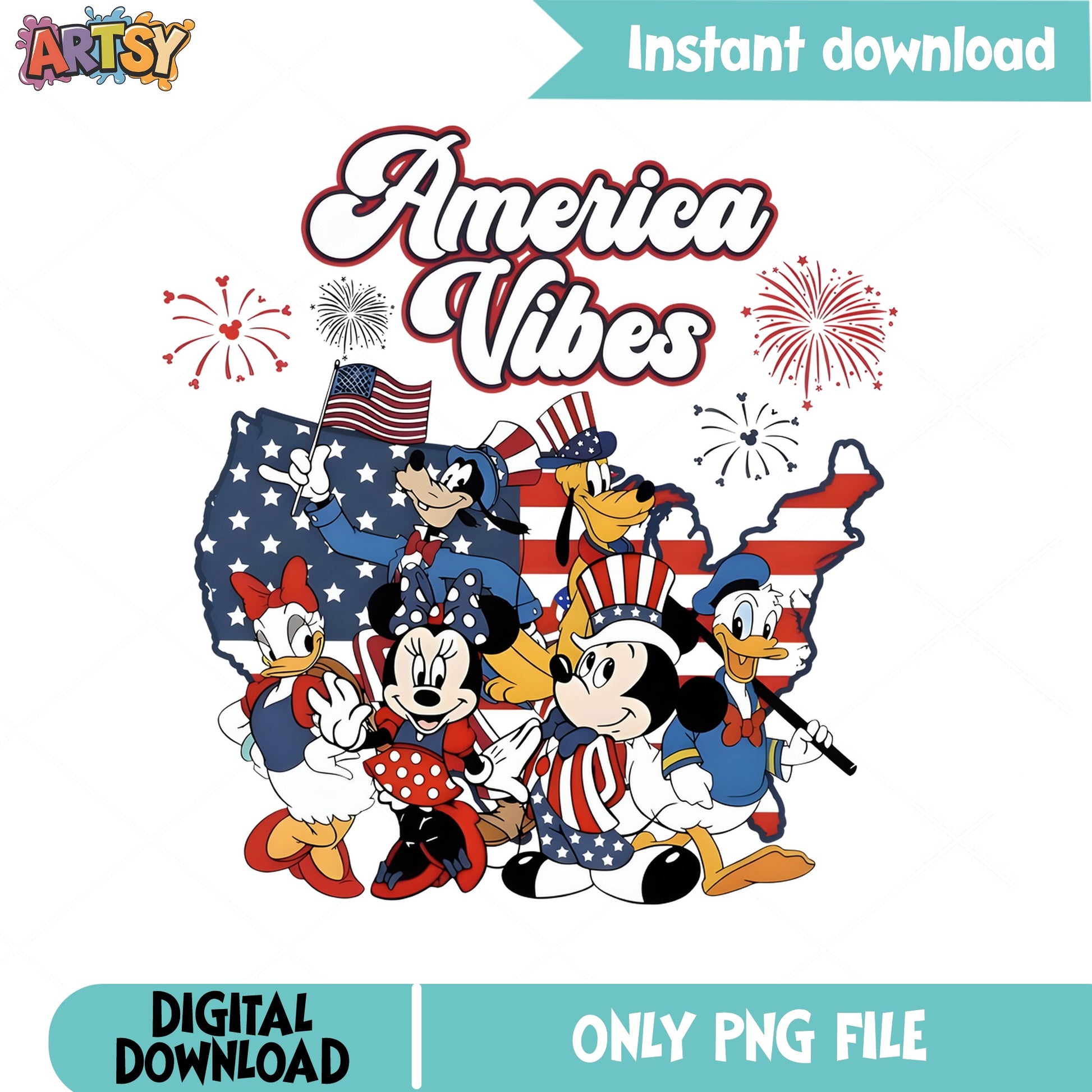 Mickey And Friends America Vibes PNG, 4th Of July PNG, Disney PNG