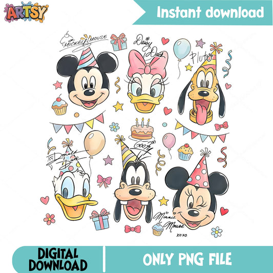 Mickey And Friends Birthday PNG, Disney Characters PNG, Party PNG