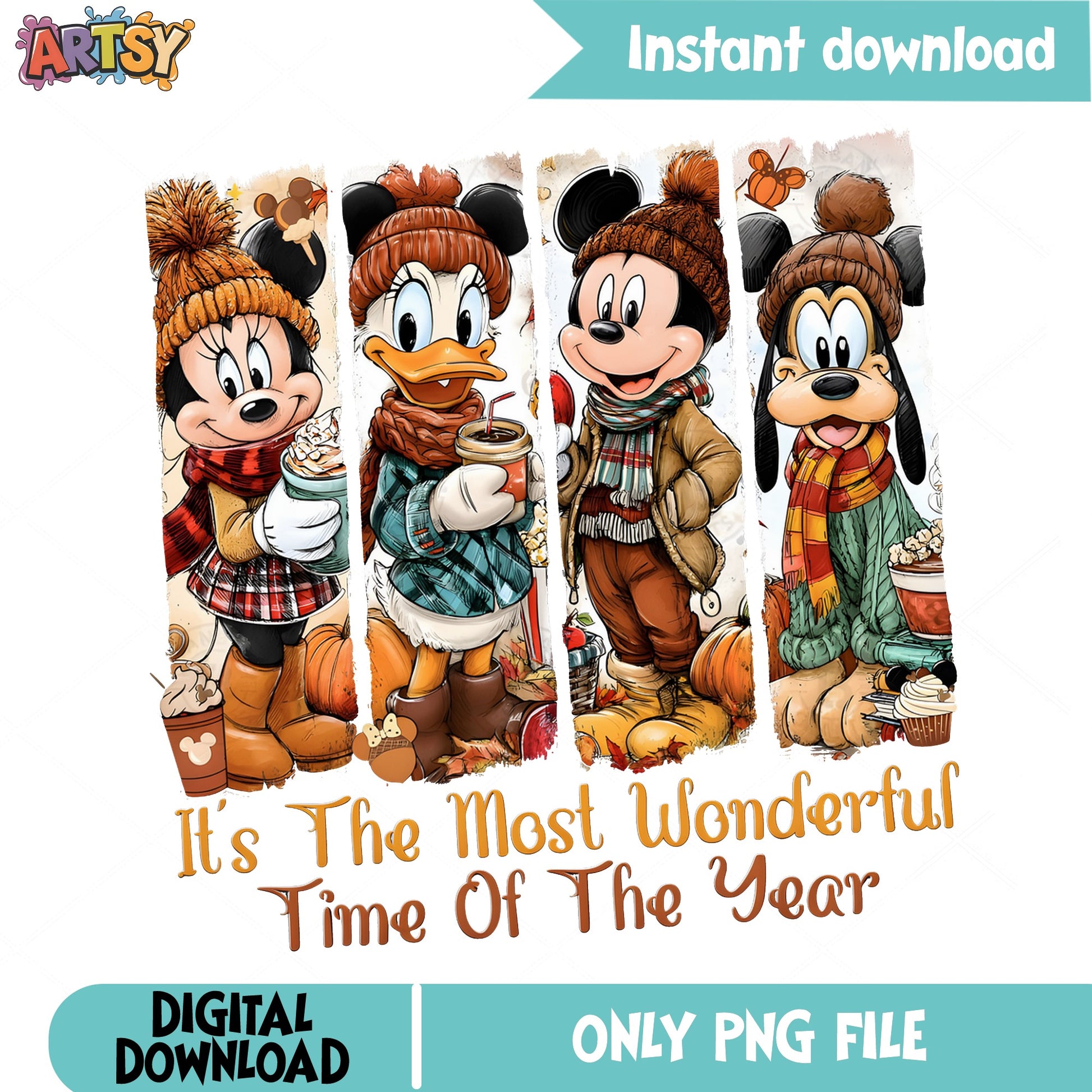 Mickey And Friends Fall PNG, Disney Autumn PNG, Wonderful Time PNG