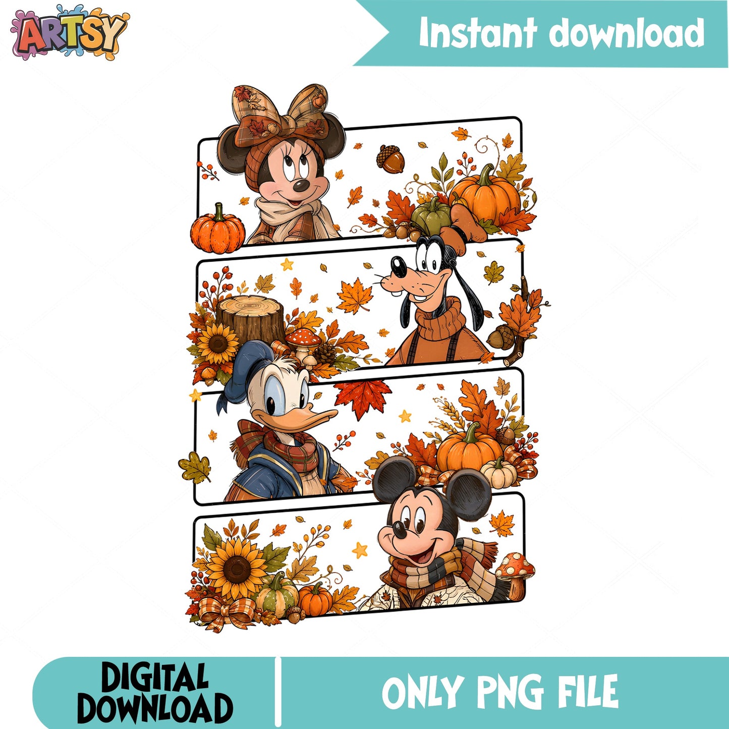 Mickey And Friends Fall PNG, Disney Autumn Thanksgiving PNG, Pumpkin PNG