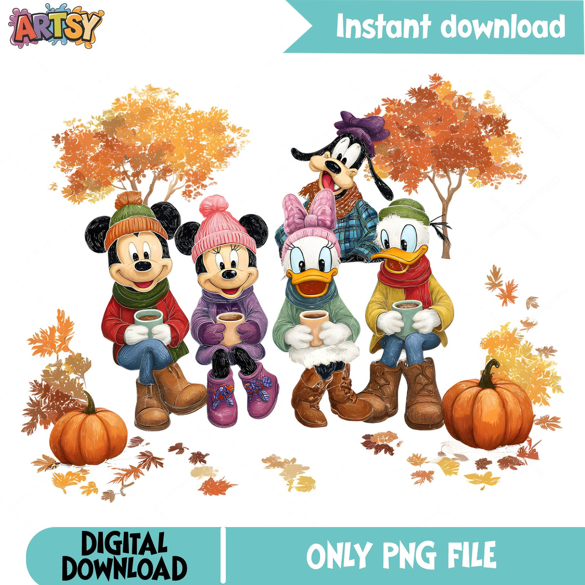 Mickey And Friends Fall PNG, Disney Thanksgiving PNG, Autumn PNG