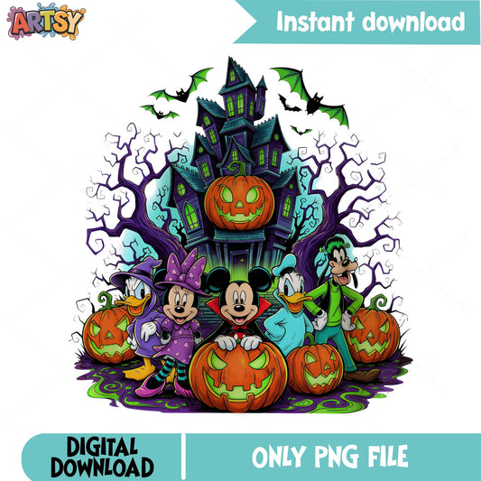 Mickey And Friends Halloween PNG, Disney Halloween PNG, Spooky Castle PNG