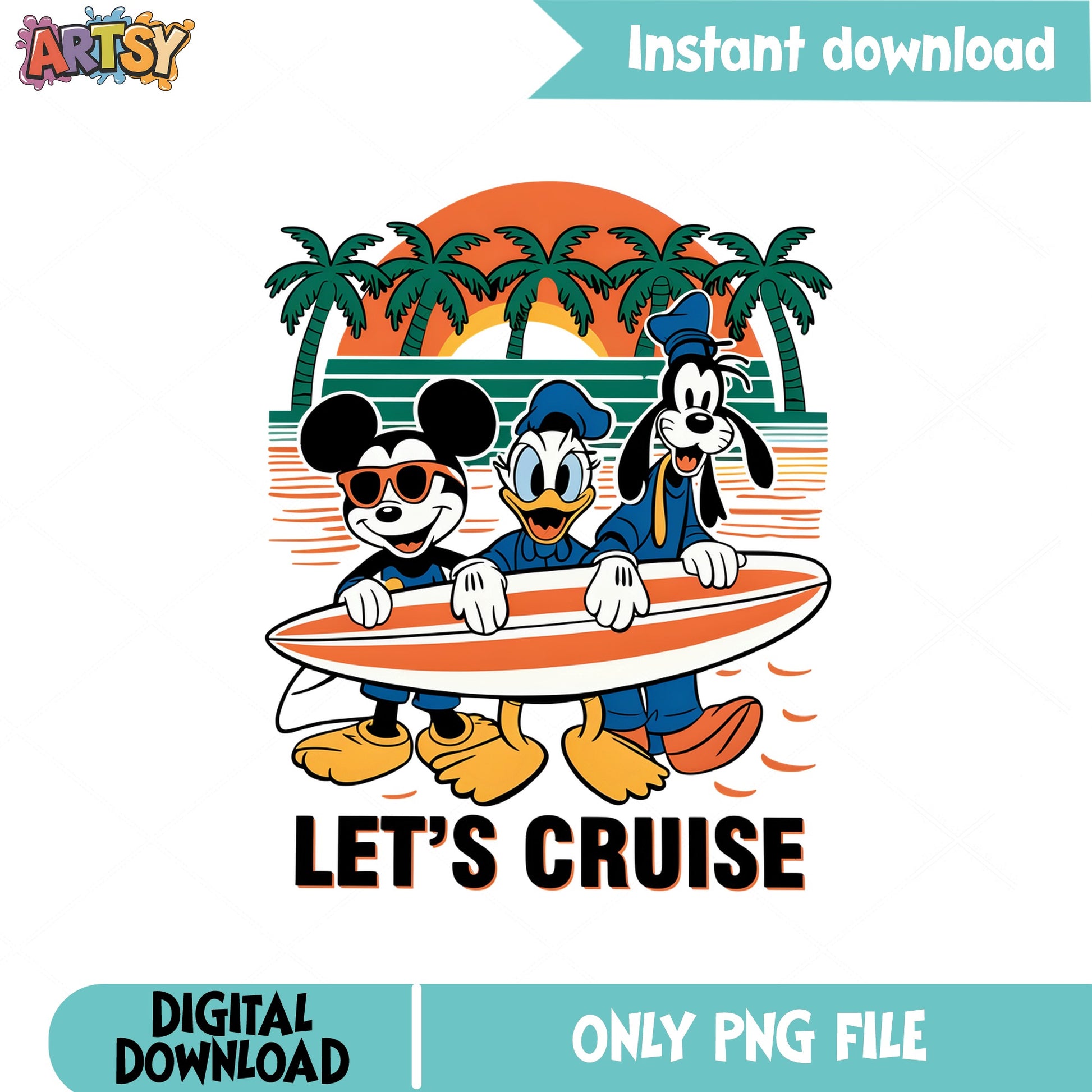 Mickey Donald Goofy Lets Cruise PNG, Disney Cruise PNG, Summer Beach PNG