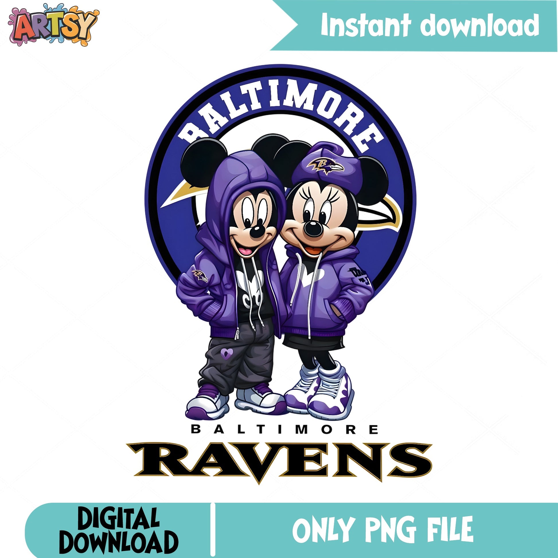 Mickey Minnie Baltimore Ravens PNG, NFL Football PNG, Disney PNG