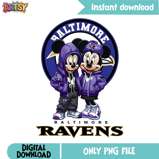 Mickey Minnie Baltimore Ravens PNG, NFL Football PNG, Disney PNG