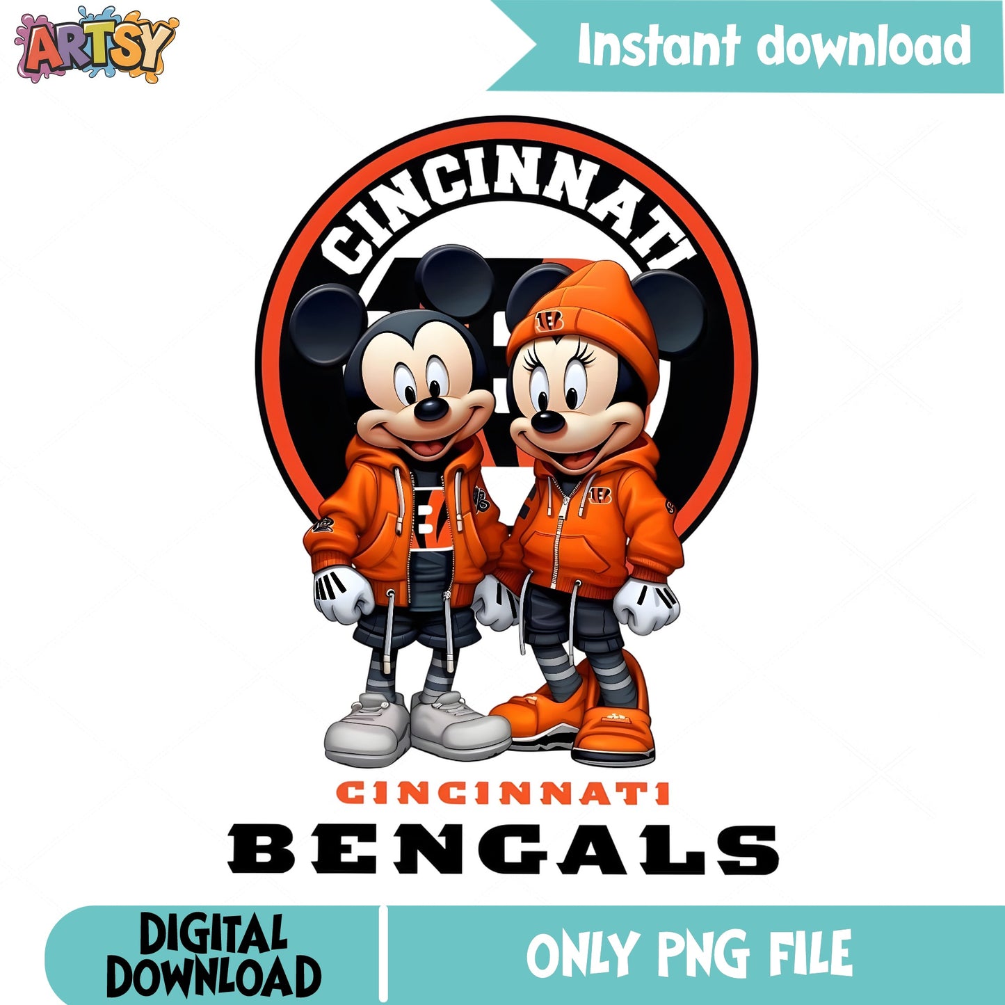Mickey Minnie Cincinnati Bengals PNG, Disney NFL PNG, Football PNG