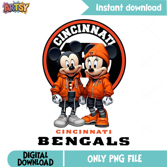 Mickey Minnie Cincinnati Bengals PNG, Disney NFL PNG, Football PNG