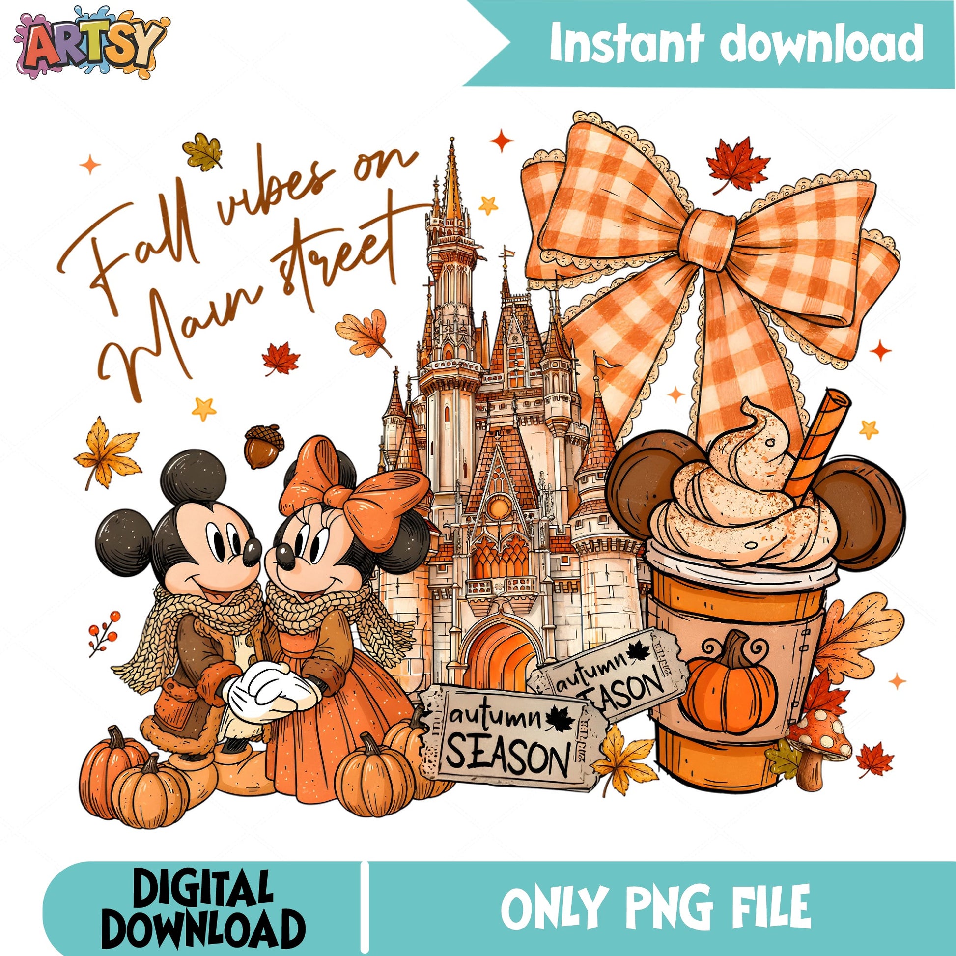 Mickey Minnie Fall Vibes On Main Street PNG, Disney Autumn PNG, Halloween PNG