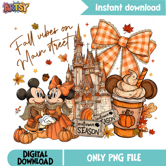 Mickey Minnie Fall Vibes On Main Street PNG, Disney Autumn PNG, Halloween PNG