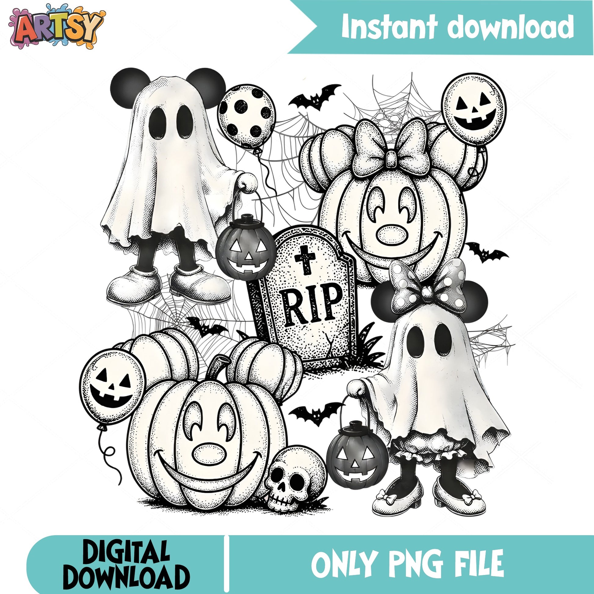 Mickey Minnie Mouse Halloween PNG, Disney Ghost PNG, Spooky PNG