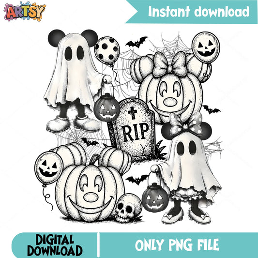 Mickey Minnie Mouse Halloween PNG, Disney Ghost PNG, Spooky PNG
