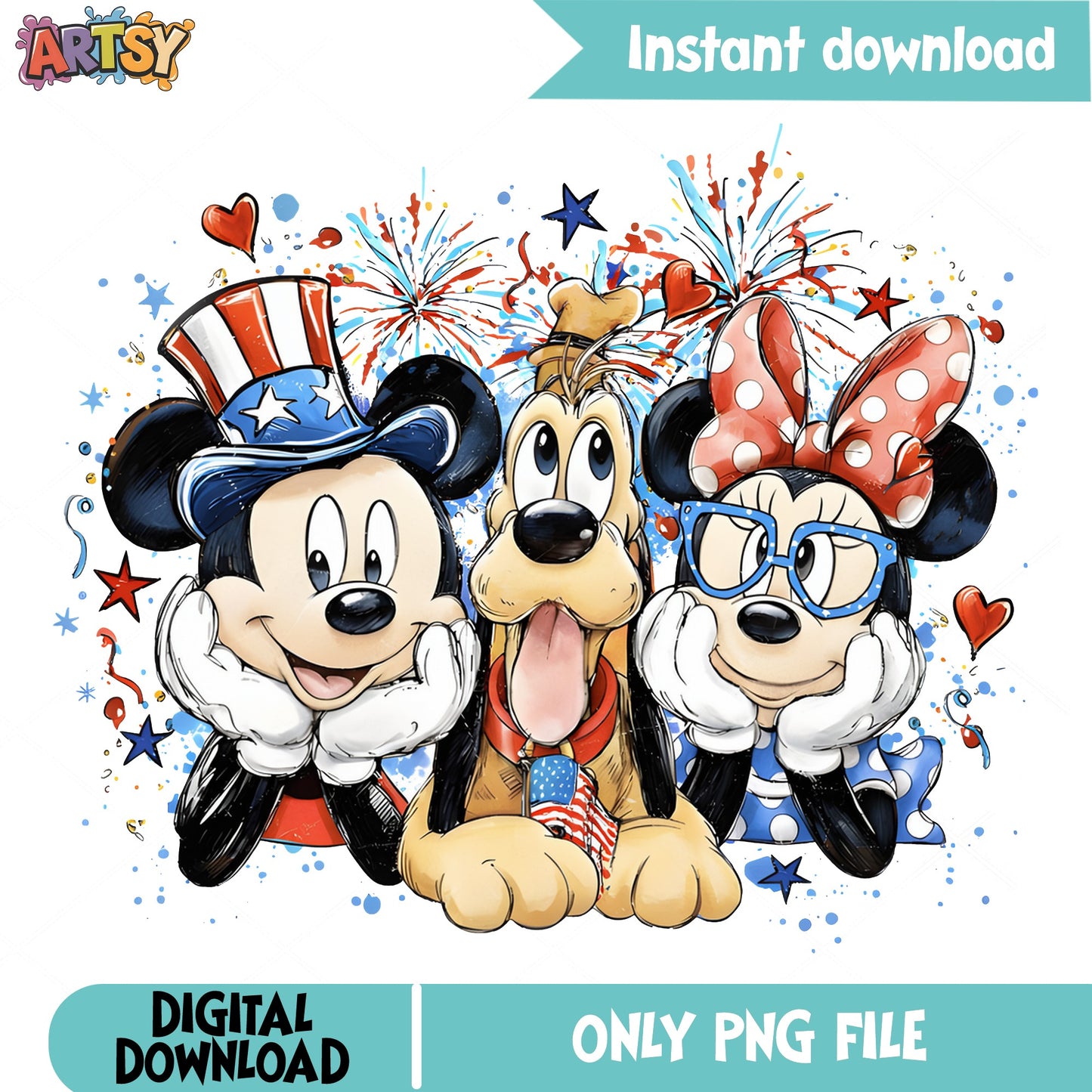 Mickey Minnie Pluto 4th Of July PNG, Disney Friends PNG, Patriotic PNG