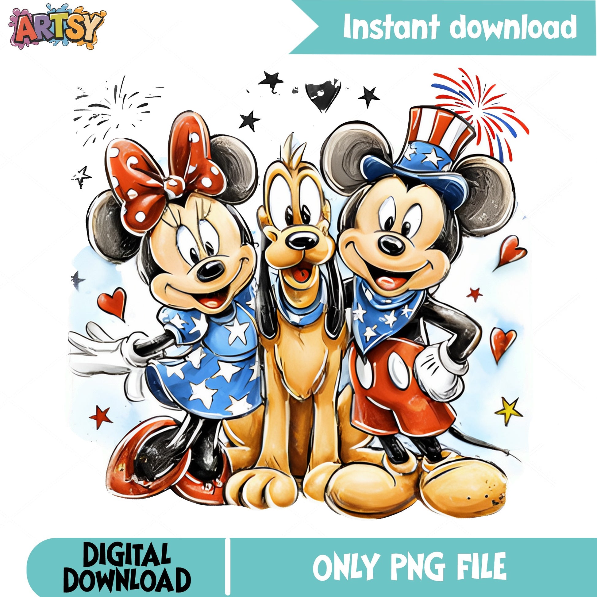 Mickey Minnie Pluto 4th Of July PNG, Disney Patriotic PNG, 4th Of July PNG