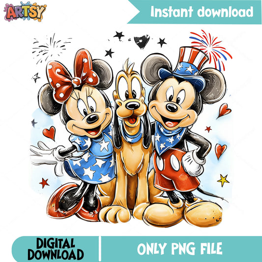 Mickey Minnie Pluto 4th Of July PNG, Disney Patriotic PNG, 4th Of July PNG