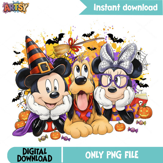 Mickey Minnie Pluto Halloween PNG, Disney Halloween PNG, Spooky Disney PNG