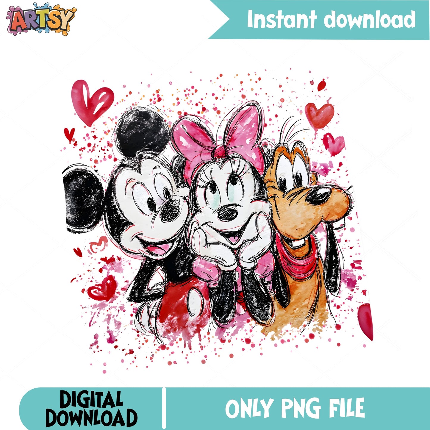 Mickey Minnie Pluto Valentine PNG, Disney Friends PNG, Valentine PNG
