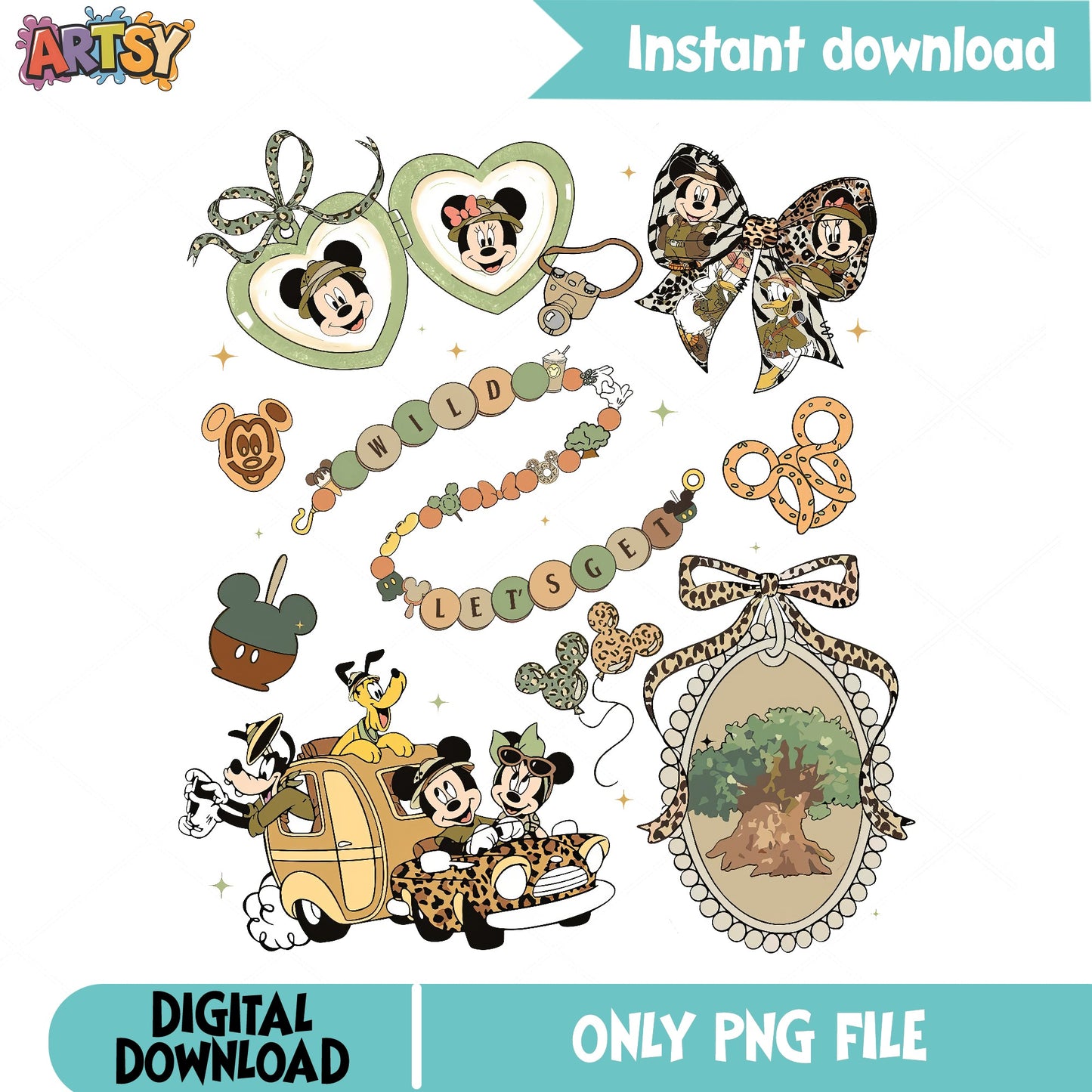 Mickey Minnie Safari Animal Kingdom PNG Bundle, Disney PNG, Wild PNG