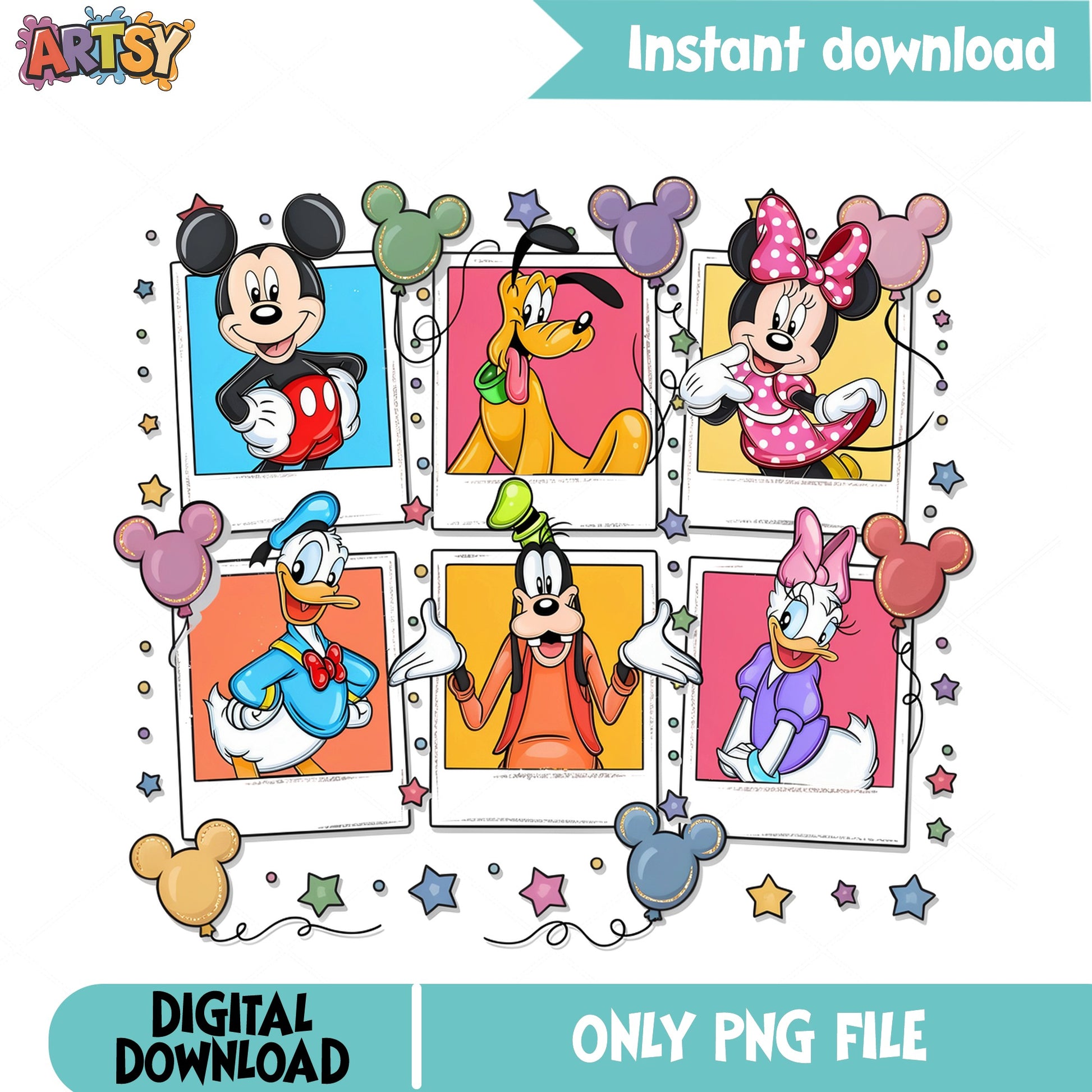 Mickey Mouse And Friends Polaroid PNG, Disney Characters PNG, Mickey PNG