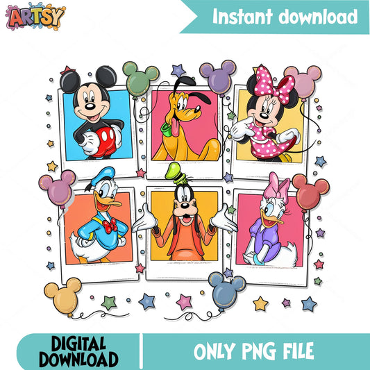 Mickey Mouse And Friends Polaroid PNG, Disney Characters PNG, Mickey PNG