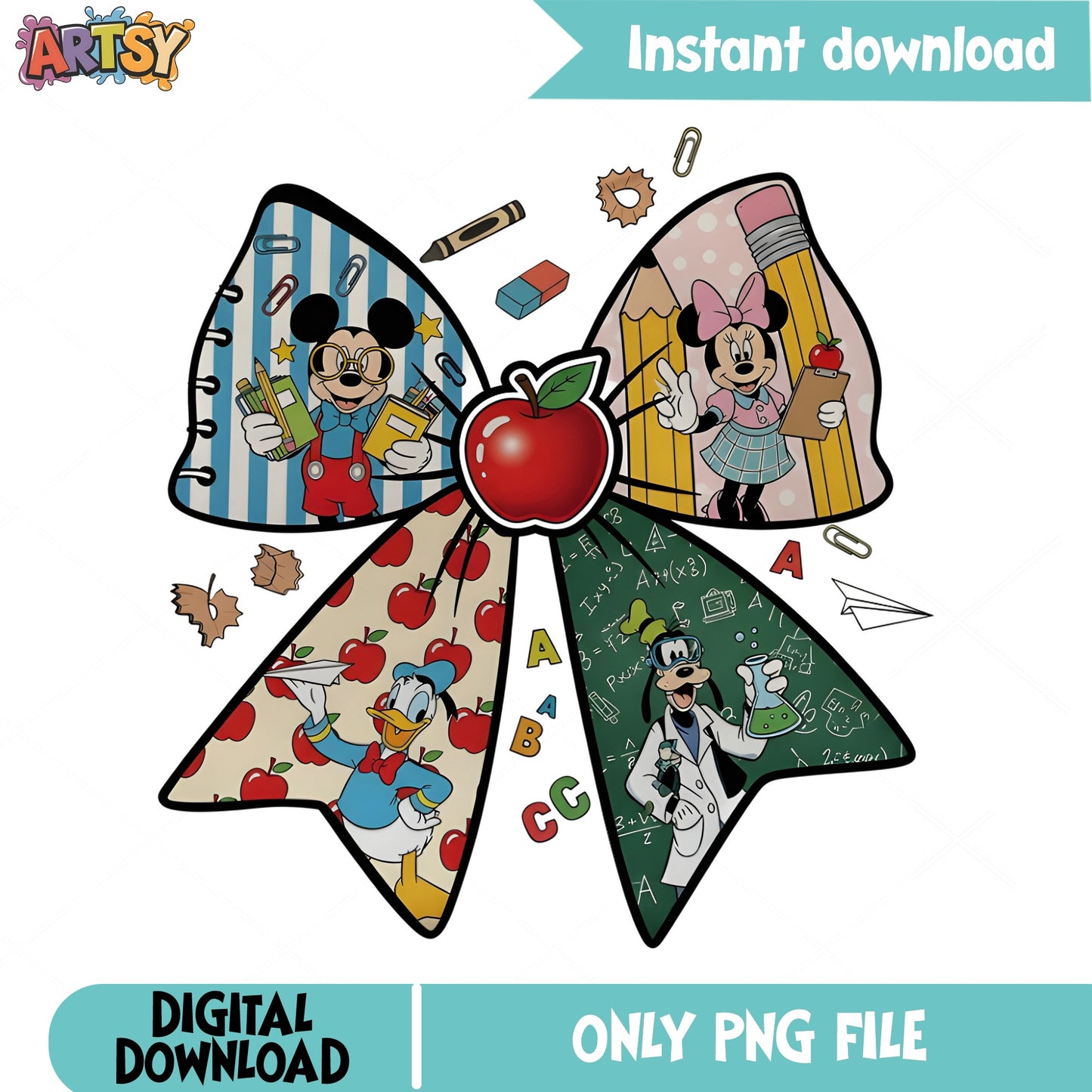 Mickey Mouse Back To School Bow PNG, Disney PNG, Teacher PNG