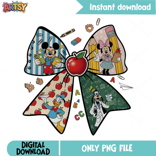 Mickey Mouse Back To School Bow PNG, Disney PNG, Teacher PNG