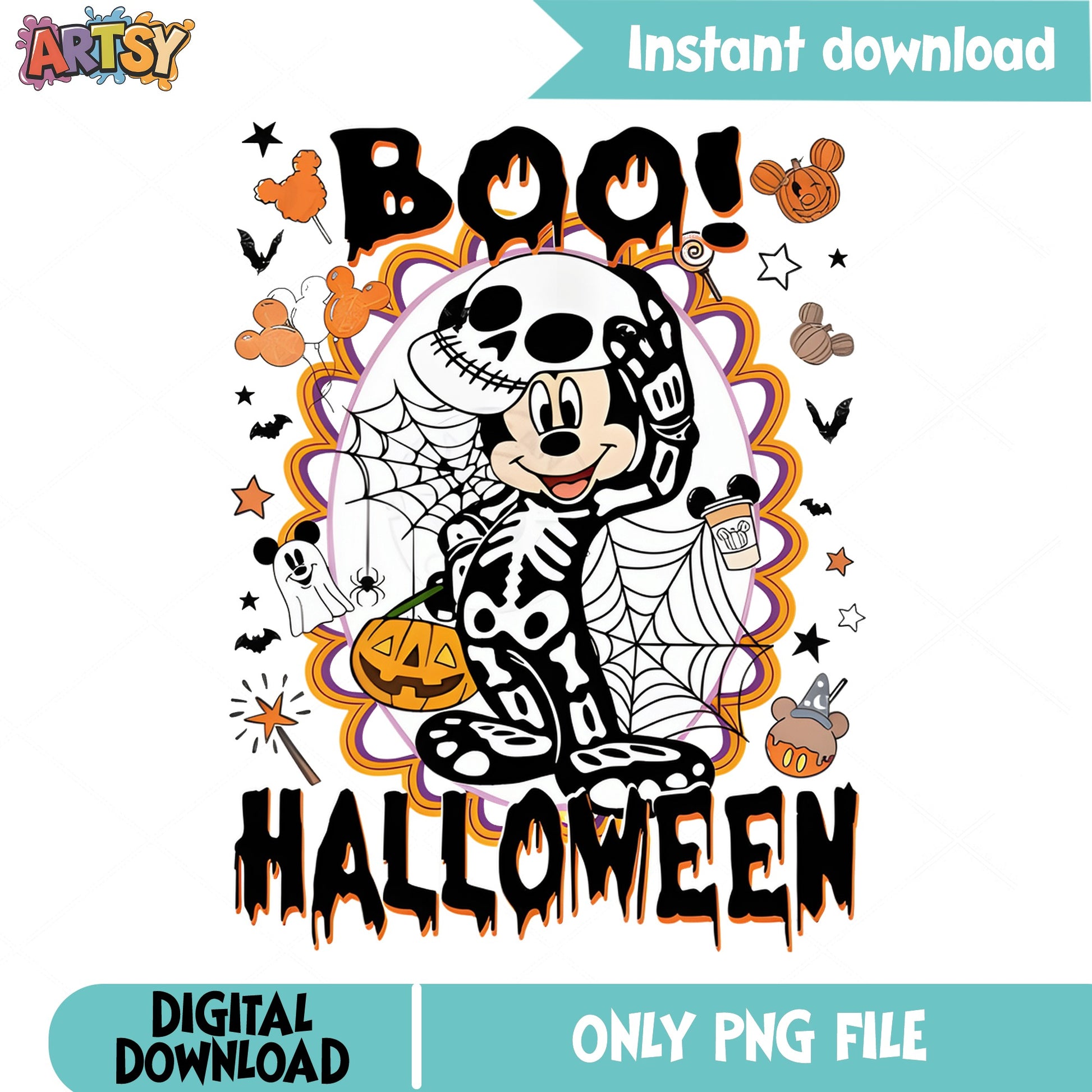 Mickey Mouse Boo Halloween PNG, Disney Halloween PNG, Skeleton PNG