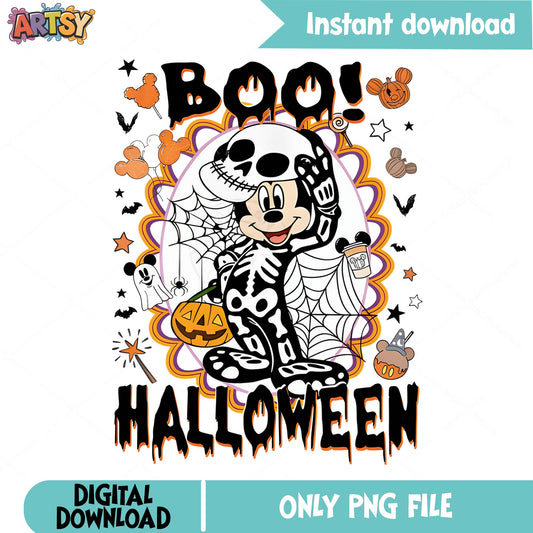 Mickey Mouse Boo Halloween PNG, Disney Halloween PNG, Skeleton PNG
