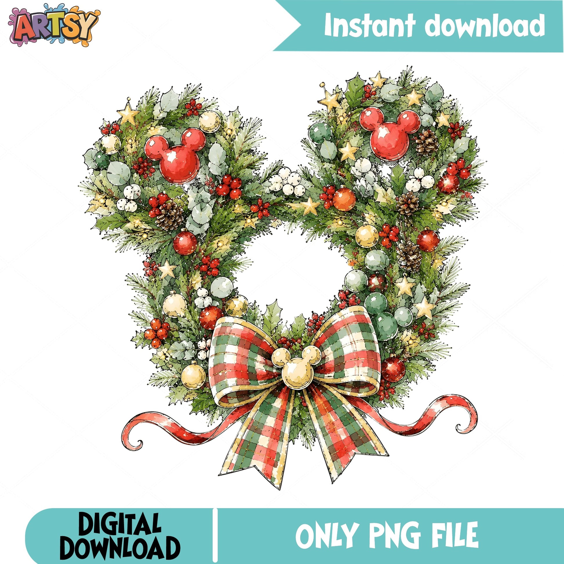 Mickey Mouse Christmas Wreath PNG, Disney Christmas PNG, Holiday PNG