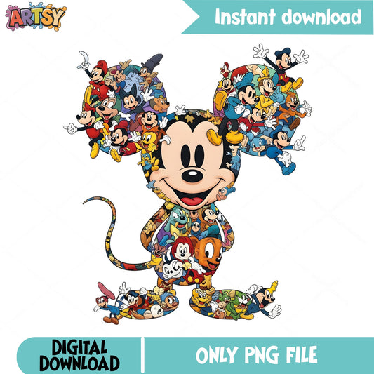 Mickey Mouse Disney Characters Collage PNG, Disney PNG, Mickey PNG