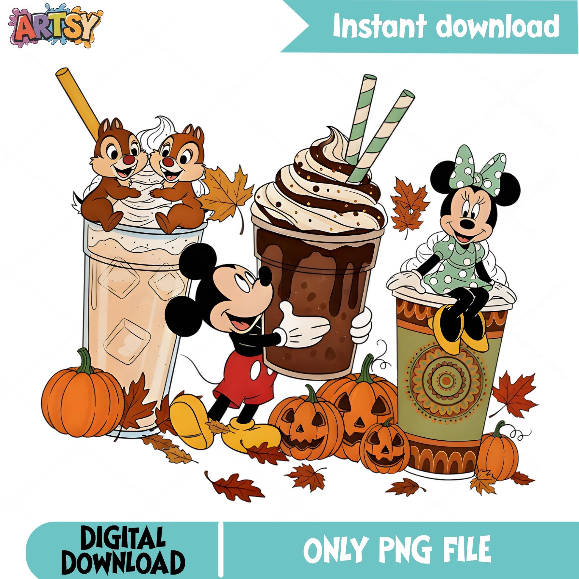 Mickey Mouse Fall Coffee PNG, Disney Halloween PNG, Autumn PNG