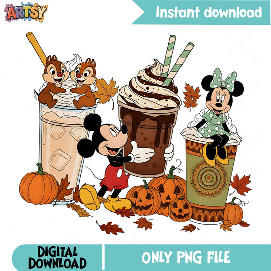 Mickey Mouse Fall Coffee PNG, Disney Halloween PNG, Autumn PNG