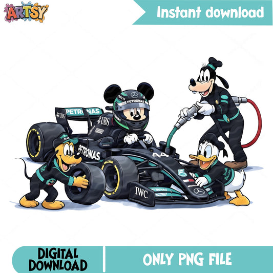 Mickey Mouse Formula 1 Racing PNG, Disney Race Car PNG, Mickey And Friends PNG