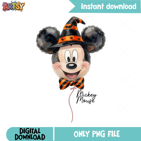 Mickey Mouse Halloween Balloon PNG, Disney Halloween PNG, Witch PNG