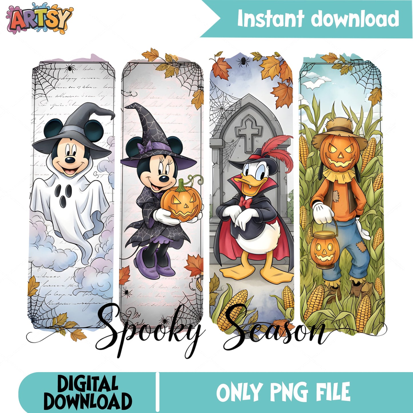 Mickey Mouse Halloween Bookmark PNG, Disney Spooky PNG, Fall PNG