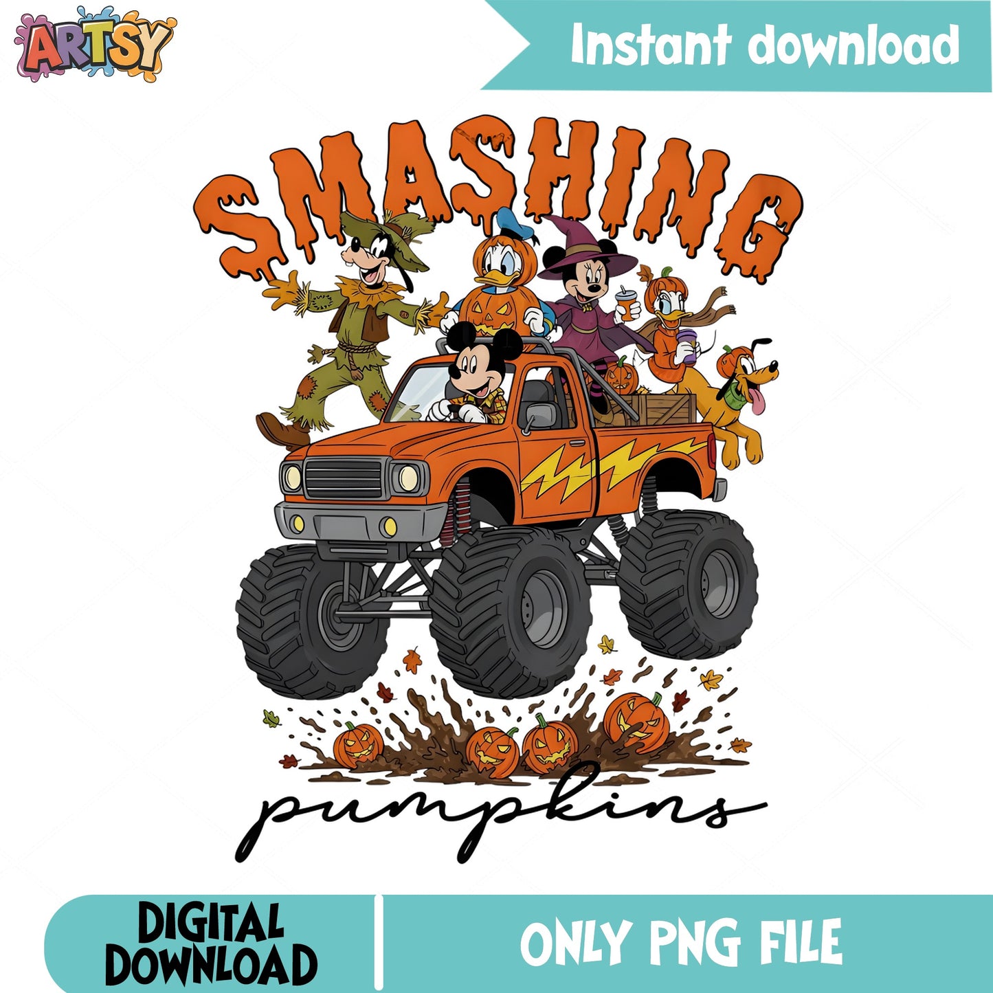Mickey Mouse Halloween PNG, Disney Smashing Pumpkins PNG, Monster Truck PNG