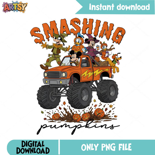Mickey Mouse Halloween PNG, Disney Smashing Pumpkins PNG, Monster Truck PNG
