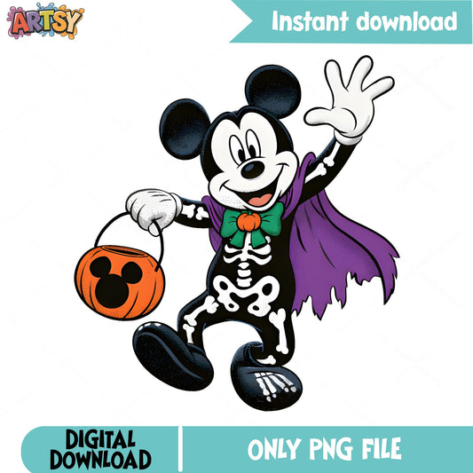Mickey Mouse Halloween Skeleton PNG, Disney Halloween PNG, Trick Or Treat PNG