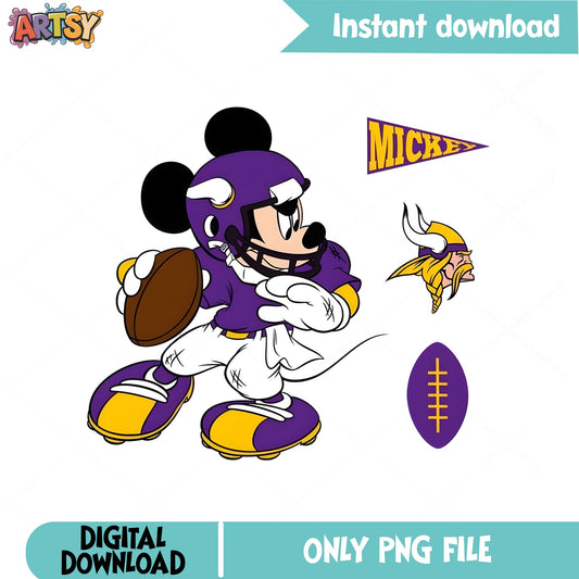 Mickey Mouse Minnesota Vikings Football PNG, Disney NFL PNG, Football Team PNG