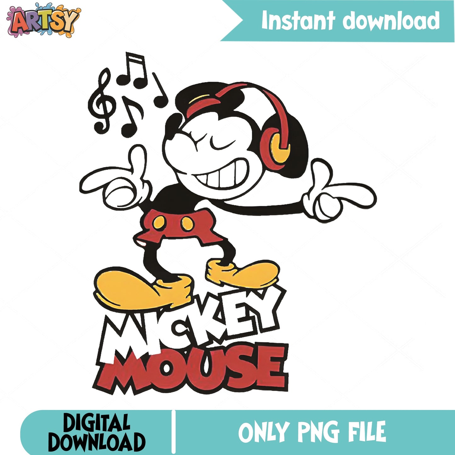 Mickey Mouse Music Headphones PNG, Disney Mickey PNG, Retro PNG
