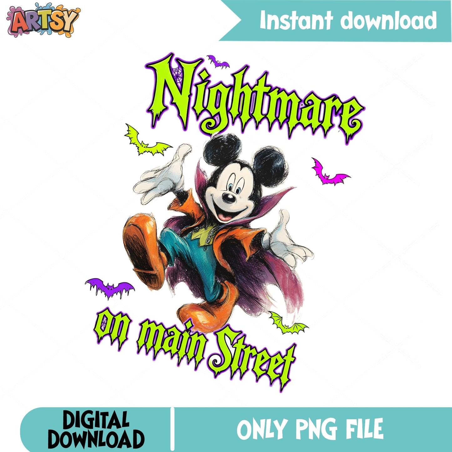 Mickey Mouse Nightmare On Main Street PNG, Disney Halloween PNG