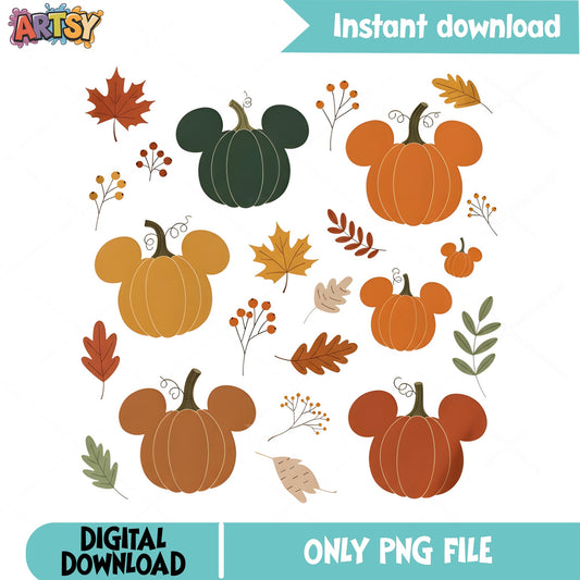 Mickey Mouse Pumpkin PNG Bundle, Fall Autumn PNG, Halloween PNG